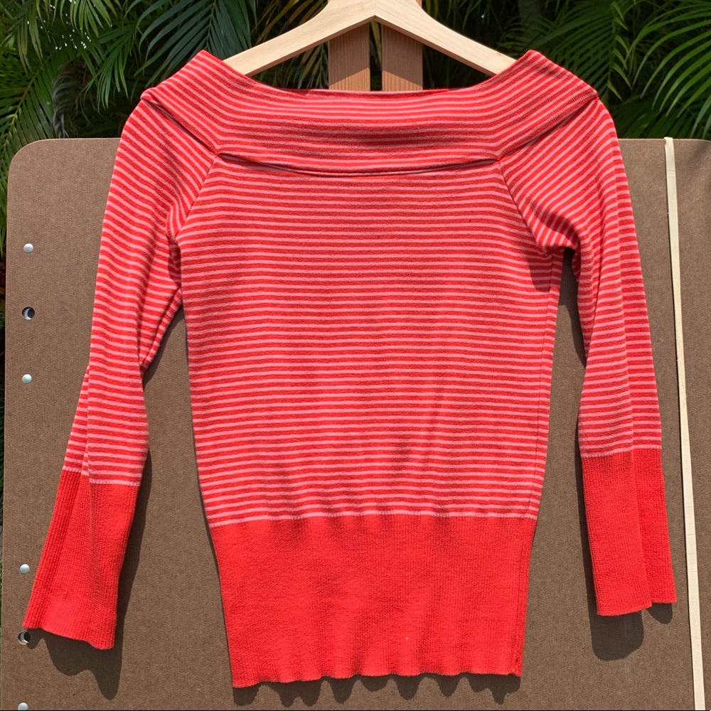 Red & pink striped boat neck sweater top, Small